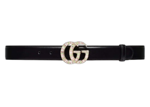 Gucci GG Marmont Crystal Buckle Belt Black