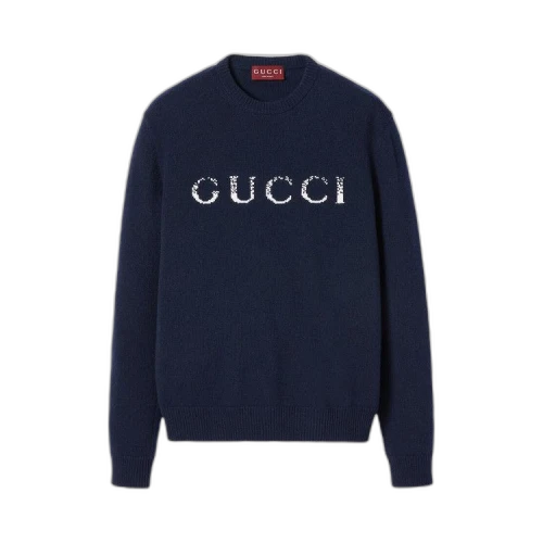 Gucci Logo Intarsia Crewneck Knit Sweater 'Ink/White'