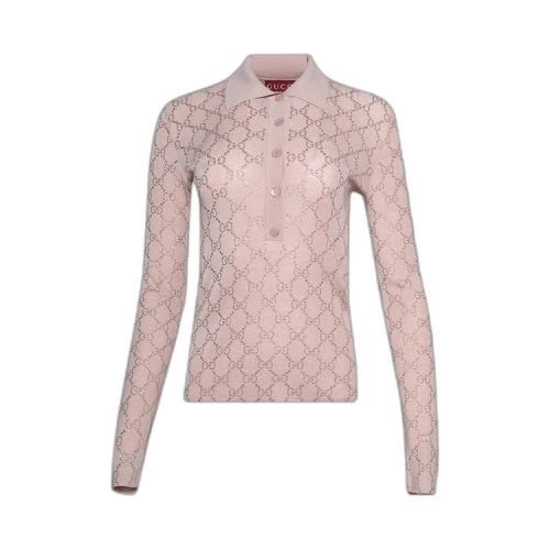 Gucci Wool Polo Top With Rhinstones 'Nude'