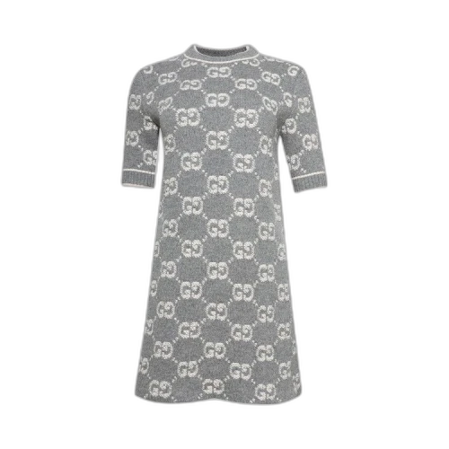 Gucci Wool Boucle Jacquard Dress 'Grey/Ivory'