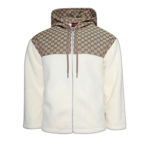 Gucci Intarsia Wool Fleece Zip Jacket 'White/Camel'