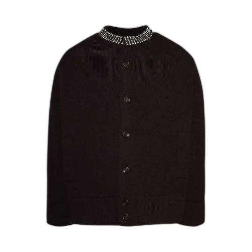 Gucci Embroidered Rib Stitch Cardigan 'Chocolate Brown'