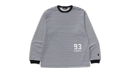 BAPE Stripe L/S Print Tee Navy