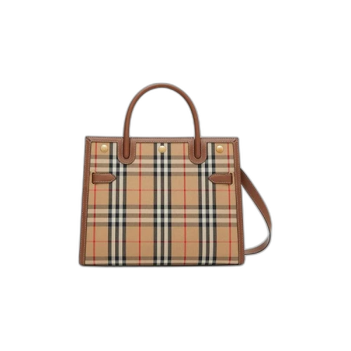 Burberry Small Vintage Check Two Handle Title Bag Archive Beige Brown