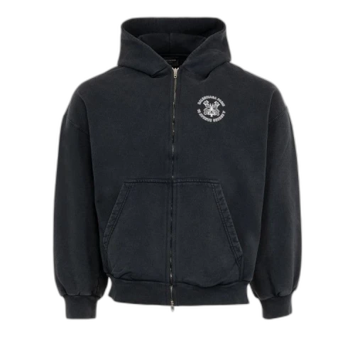 Balenciaga Paris Zip Front Hoodie 'Faded Washed Black/White'