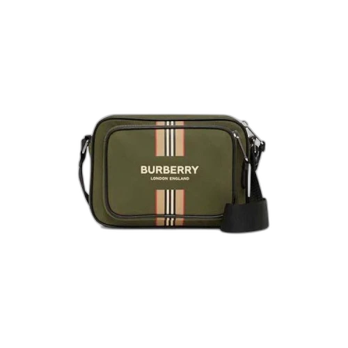 Burberry Logo and Icon Stripe Print Econyl Crossbody Bag Dark Olive Green