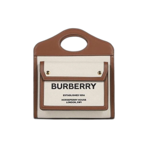 Burberry Mini Two-Tone Canvas And Leather Pocket Bag Natural/Malt Brown
