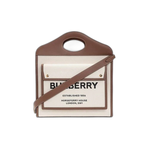 Burberry Medium Two-Tone Canvas and Leather Pocket Bag Natural/Malt Brown