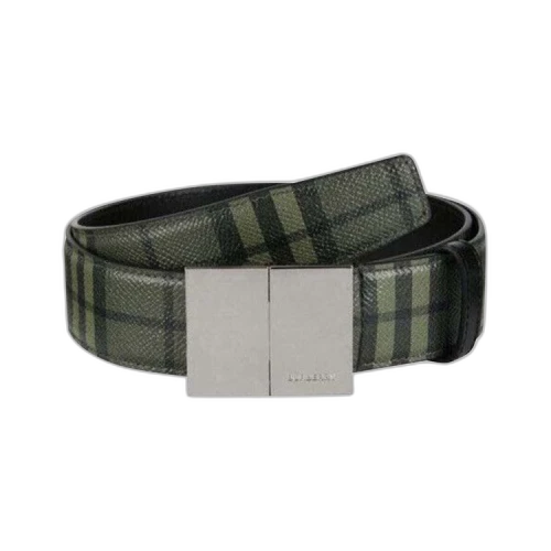 Burberry Check Plaque Leather Belt Military Green