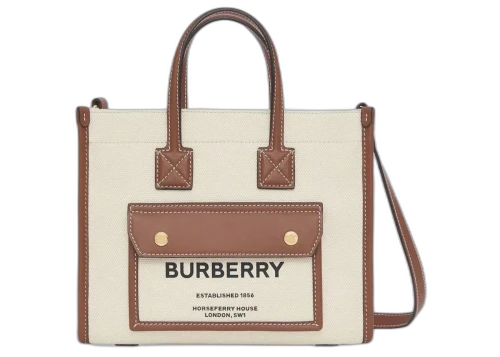 Burberry Mini Two-Tone Canvas Freya Tote Bag Natural/Tan