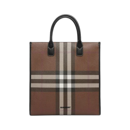 Burberry Exaggerated Check Slim Vertical Denny Tote Dark Birch Brown/Black