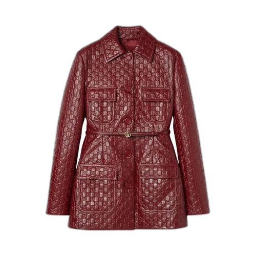 Gucci Embossed Leather Jacket 'Rosso Ancora'