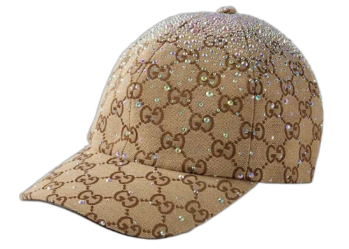 Gucci Crystals GG Canvas Baseball Hat Camel/Dark Brown
