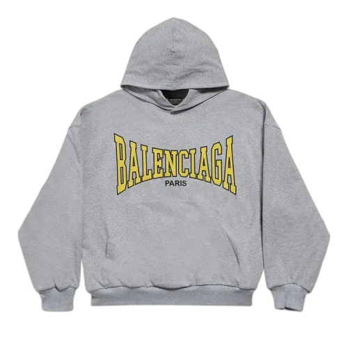 Balenciaga Logo Printed Hoodie 'Heather Grey/Yellow'