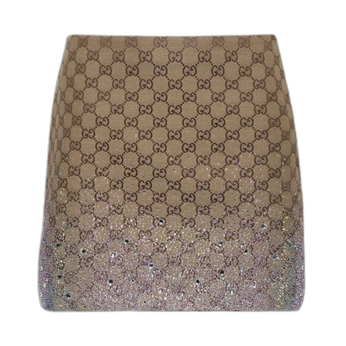 Gucci Crystals Embroidered GG Canvas Mini Skirt 'Dark Brown'