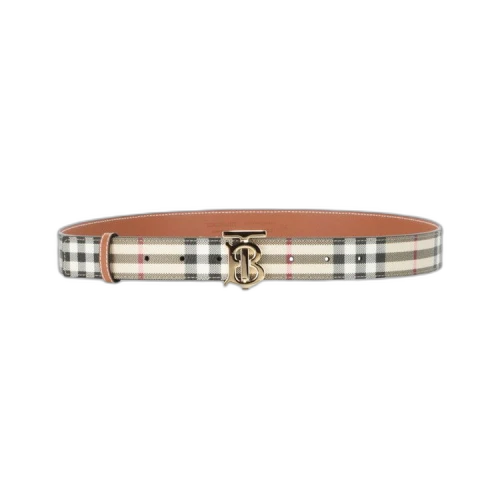 Burberry TB Vintage Check Leather Belt Vintage Check Light Gold