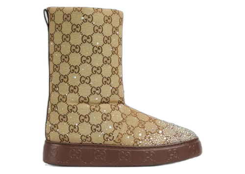 Gucci Crystal Boots Beige Dark Brown GG Canvas (Women's)