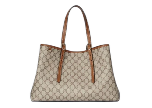 Gucci GG Emblem Medium Tote Bag Beige/Dark Brown