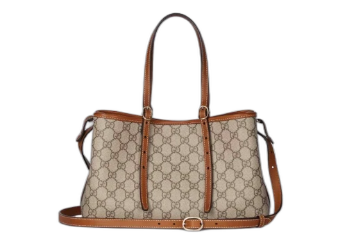 Gucci GG Emblem Small Tote Bag Beige/Dark Brown