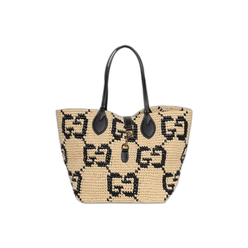 Gucci Woven Medium Tote Bag 'Natural/Black'