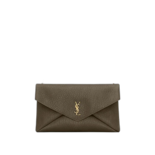 Saint Laurent Cassandre XXL Envelope Pouch On Chain In Lambskin 'Light Musk'