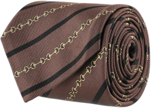 Gucci Diagonal Horsebit Silk Jacquard Tie Bron Black
