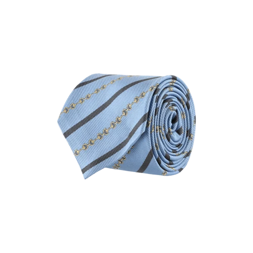 Gucci Diagonal Horsebit Silk Jacquard Tie Blue Grey