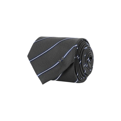 Gucci Striped Horsebit Silk Jacquard Tie Grey Blue
