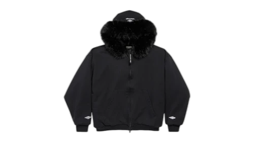Balenciaga Women's Fluffy Zip-Up Fleece Hoodie Washed Black