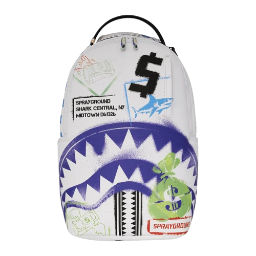 Sprayground Shark Central Stencils White DLXSV Backpack Multicolor
