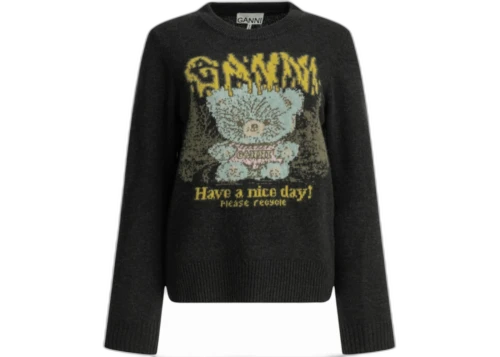 Ganni Teddy Crewneck Sweater Black