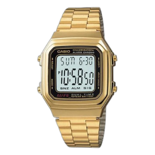 CASIO Couple Quartz Waterproof Unisex Mens GoldYellow Digital