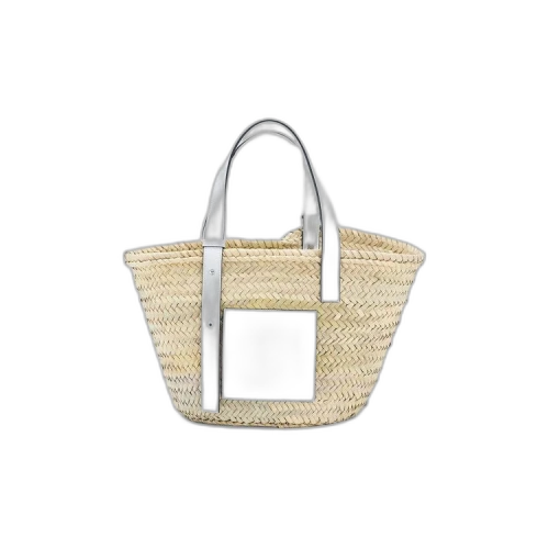 LOEWE Basket Bag in Palm Leaf and Calfskin Natural/White