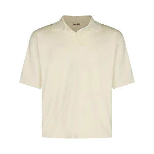 Auralee High Gauge Tussah Silk Knit Skipper Polo 'Ivory'