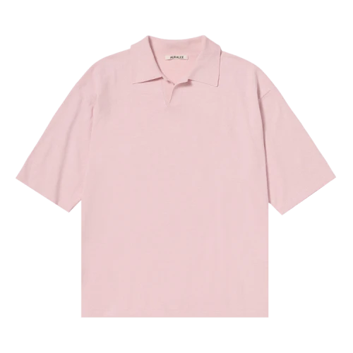 Auralee High Gauge Tussah Silk Knit Skipper Polo 'Light Pink'