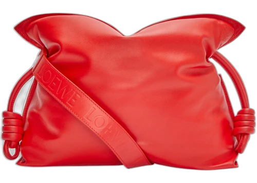 LOEWE Puffer Flamenco Clutch in Shiny Nappa Lambskin Lipstick Red