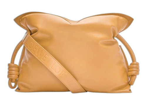 LOEWE Puffer Flamenco Clutch in Shiny Nappa Lambskin Camel