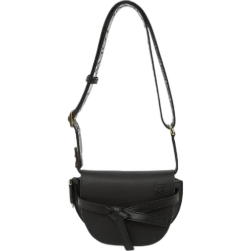 LOEWE Mini Gate Dual Bag in Soft Calfskin and Jacquard Black