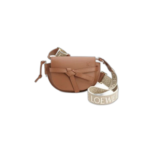 LOEWE Mini Gate Dual Bag in Soft Calfskin and Jacquard Tan