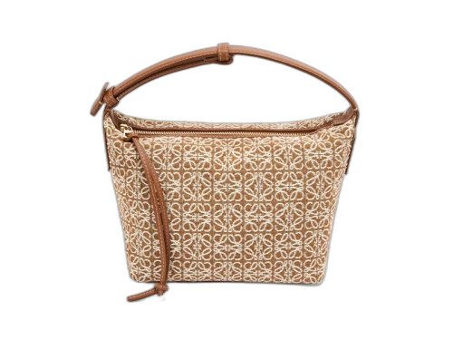 LOEWE Small Cubi Bag in Anagram Jacquard and Calfskin Tan/Pecan