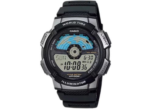 Casio Men’s Digital World Time Watch with Black Band AE-1100W-1AV