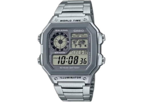 Casio Men's Multi-Function Digital World Time Watch with Stainless Steel Band AE-1200WHD-7A