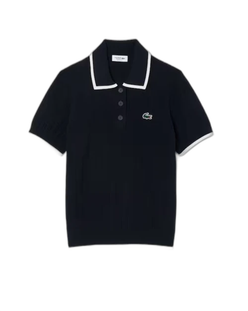 Lacoste Short Sleeved Polo Collar Golf Sweater Navy Blue Flour