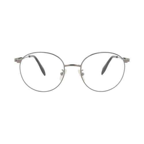 Alexander McQueen Round-Frame Metal Optical Frames Ruthenium Ruthenium Transparent (AM0232O-30008070-001)