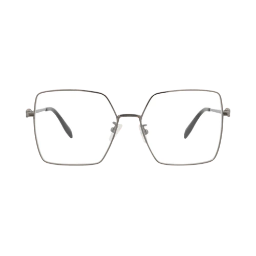 Alexander McQueen Square-Frame Metal Optical Frames Ruthenium Ruthenium Transparent (AM0276O-30009376-001)