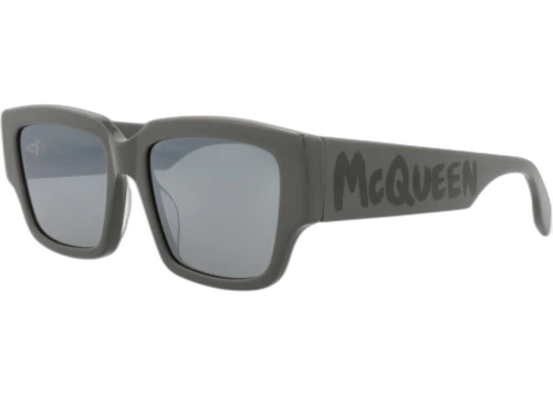 Alexander McQueen Square Rectangle Sunglasses Grey Grey Silver (AM0329S-30011473-006)