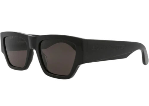 Alexander McQueen Square Rectangle Sunglasses Black Black Grey (AM0393S-30014334-001)