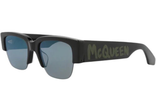 Alexander McQueen Square Rectangle Sunglasses Black Black Green (AM0405S-30014336-002)