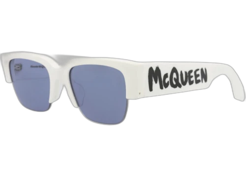 Alexander McQueen Square Rectangle Sunglasses White White Blue (AM0405S-30014336-004)