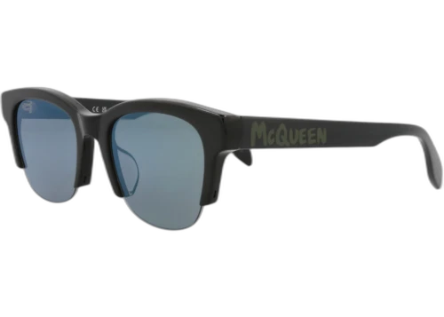 Alexander McQueen Square Rectangle Sunglasses Black Black Green (AM0406SA-30014337-002)